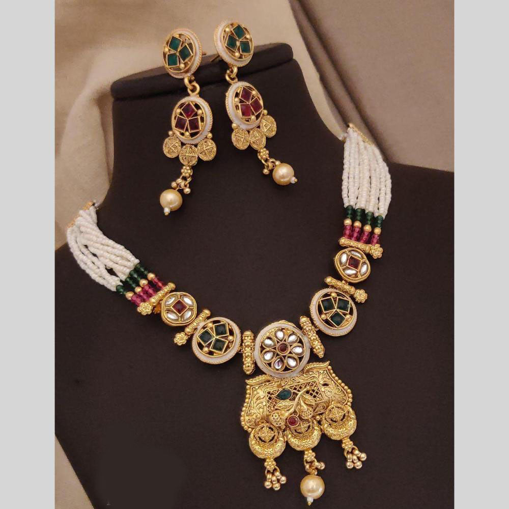 FS Collection Gold Plated Pota Stone And Pearl Necklace Set