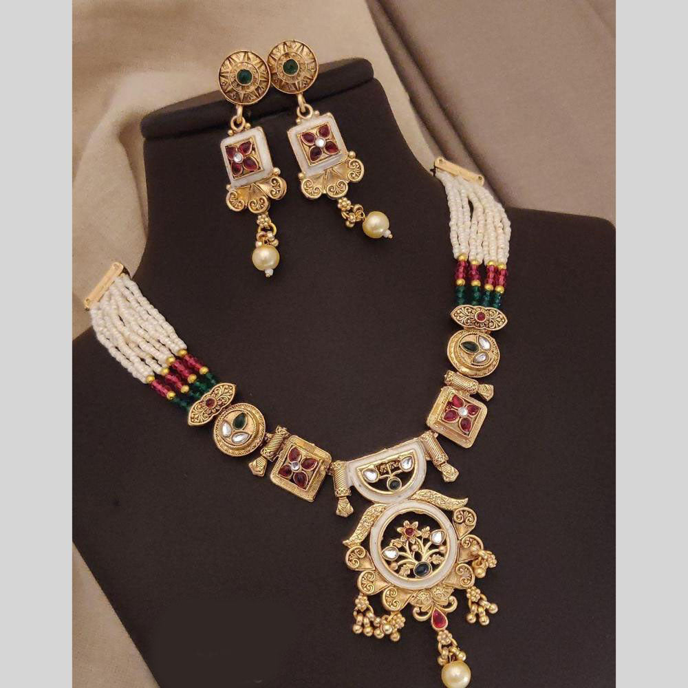 FS Collection Gold Plated Pota Stone And Pearl Necklace Set