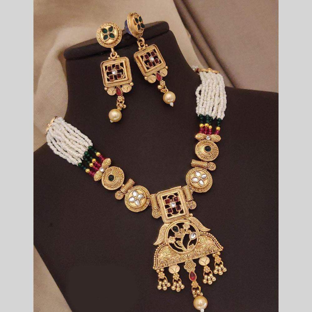 FS Collection Gold Plated Pota Stone And Pearl Necklace Set