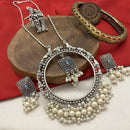 FS Collection Oxidised Plated Pota And Pearl Long Necklace