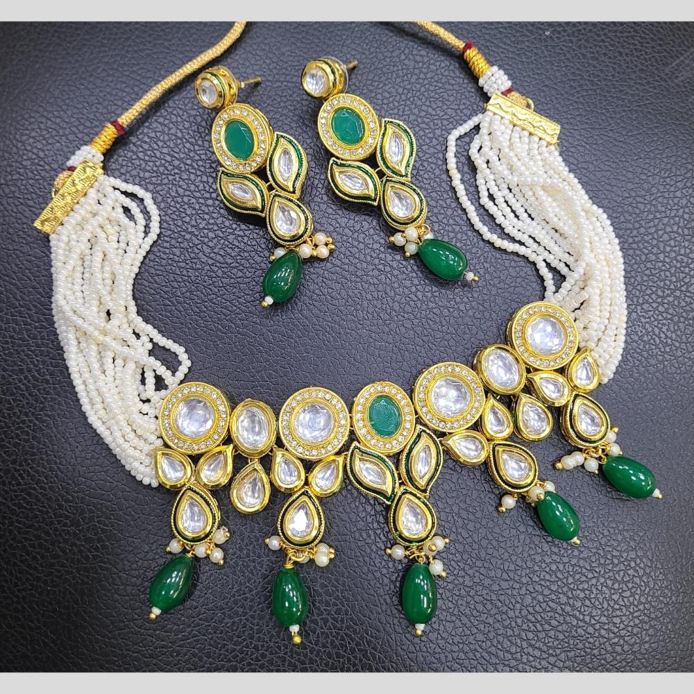 FS Collection Gold Plated Kundan Stone Pearl And Beads Choker Necklace Set