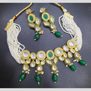 FS Collection Gold Plated Kundan Stone Pearl And Beads Choker Necklace Set