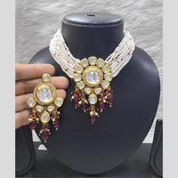 FS Collection Gold Plated Kundan Stone Pearl And Beads Choker Necklace Set