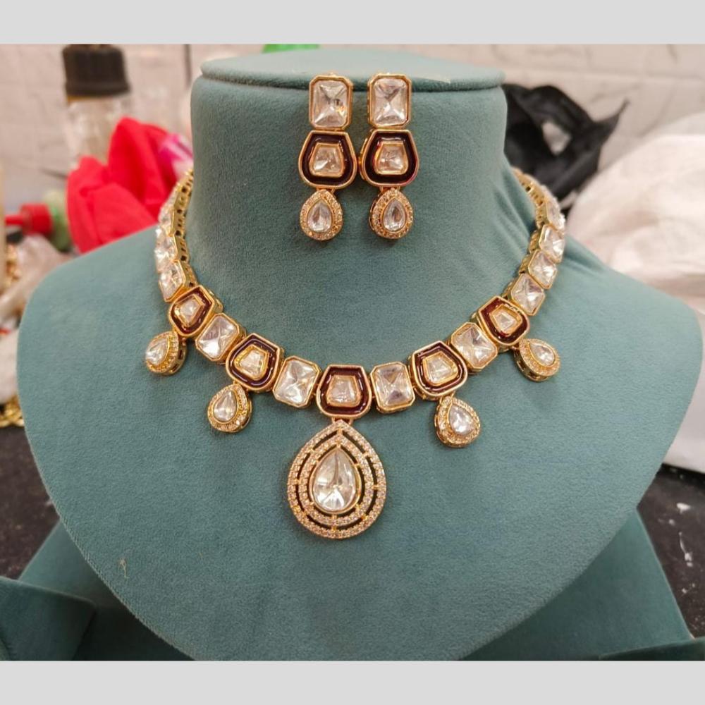 FS Collection Gold Plated Polki Kundan Necklace Set