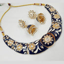 FS Collection Gold Plated Kundan And Meenakari Choker Necklace Set