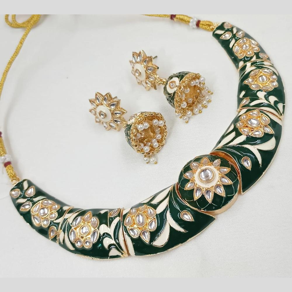 FS Collection Gold Plated Kundan And Meenakari Choker Necklace Set