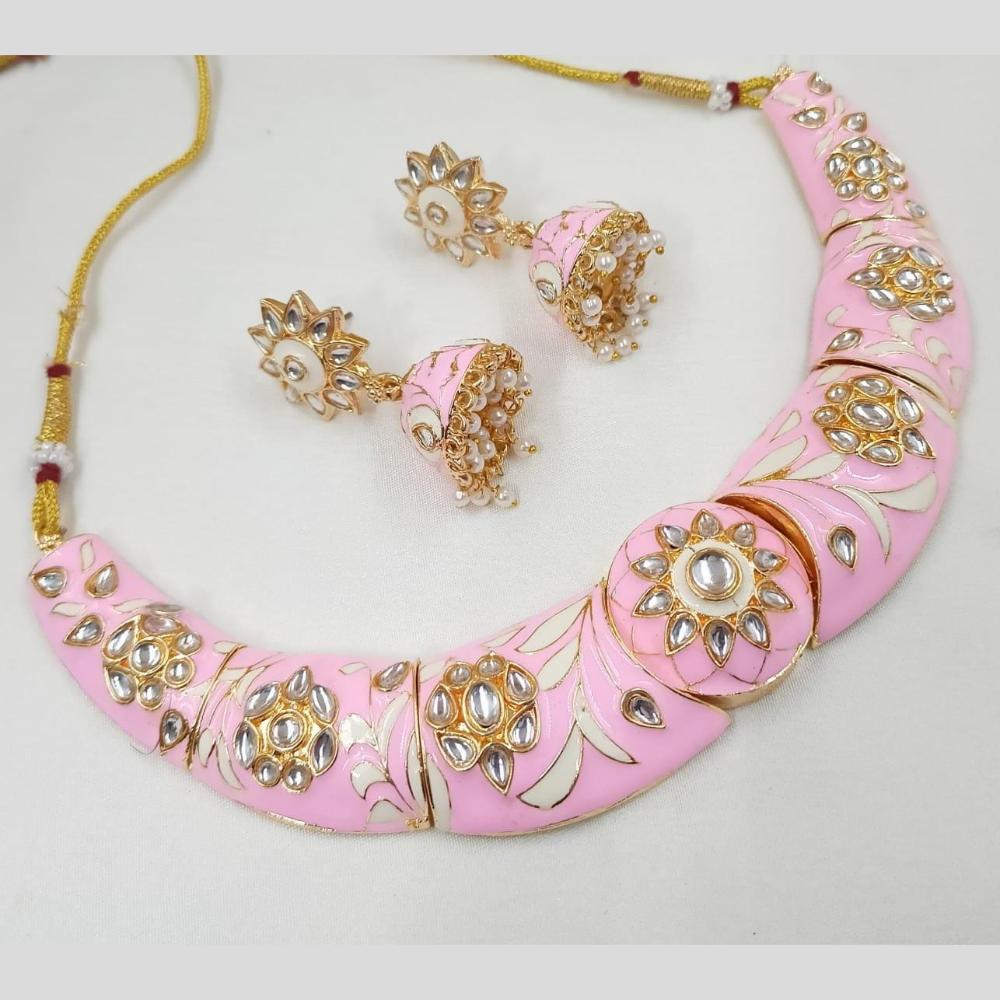 FS Collection Gold Plated Kundan And Meenakari Choker Necklace Set