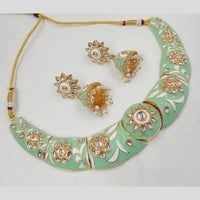 FS Collection Gold Plated Kundan And Meenakari Choker Necklace Set