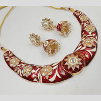 FS Collection Gold Plated Kundan And Meenakari Choker Necklace Set