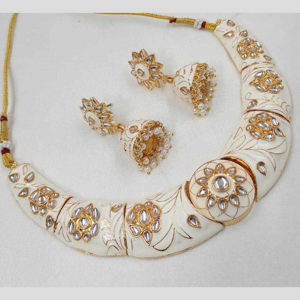 FS Collection Gold Plated Kundan And Meenakari Choker Necklace Set