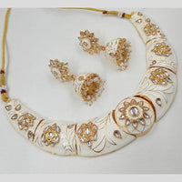 FS Collection Gold Plated Kundan And Meenakari Choker Necklace Set
