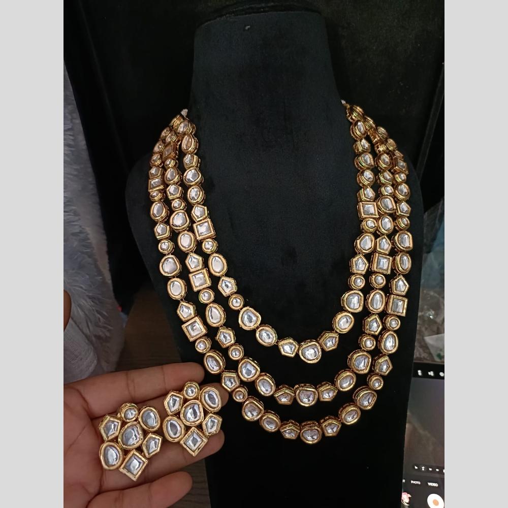 FS Collection Gold Plated Polki Kundan Multi Layer Necklace Set