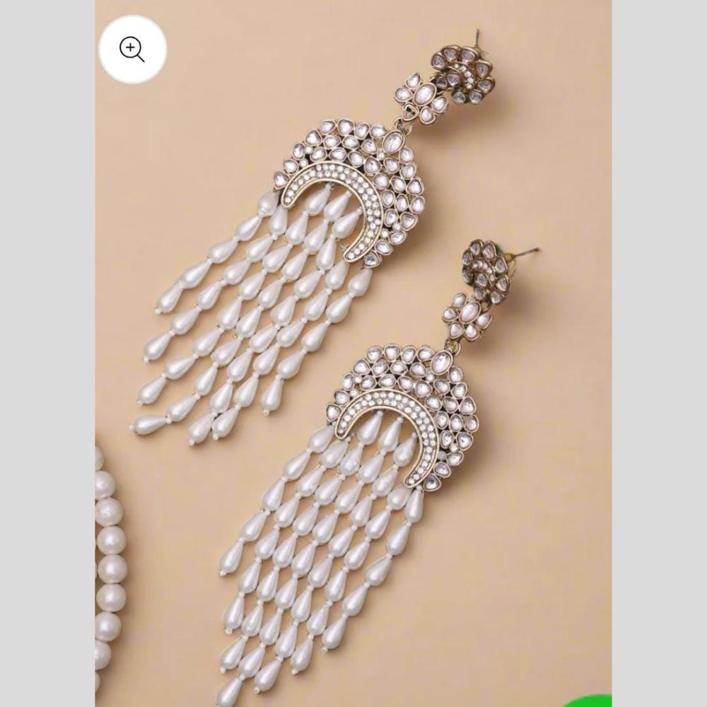 FS Collection Gold Plated Kundan Stone And Pearl Dangler Earrings