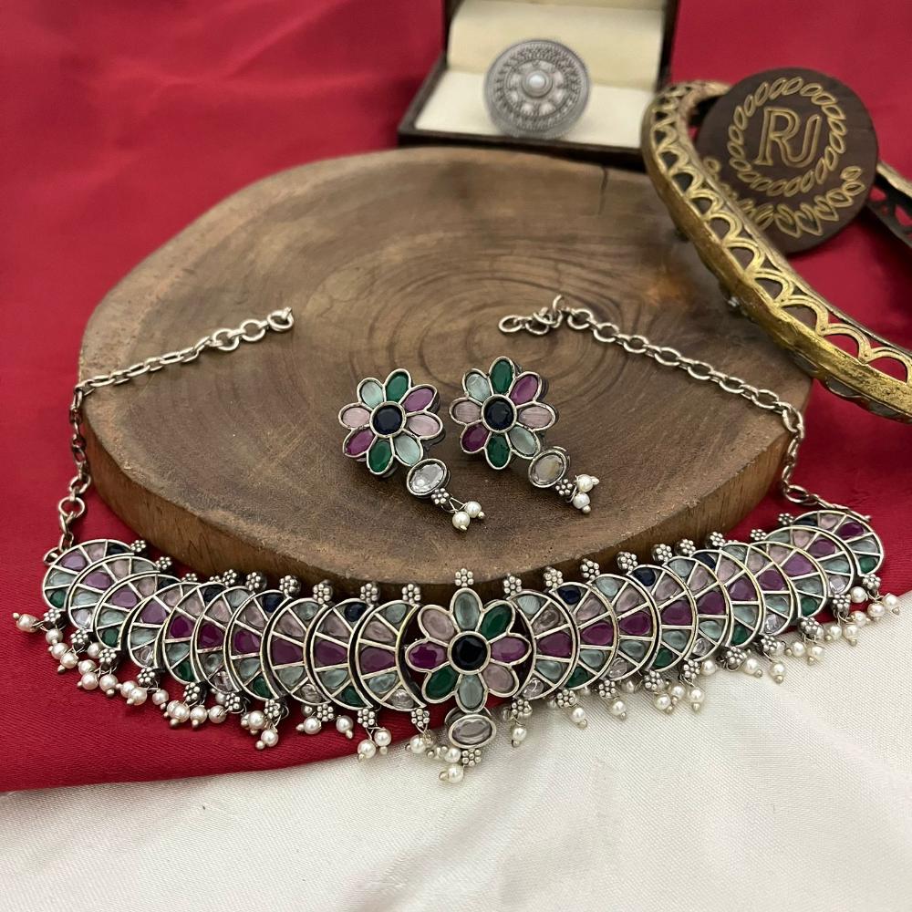 FS Collection 2 Tone Pota Stone Choker Necklace Set