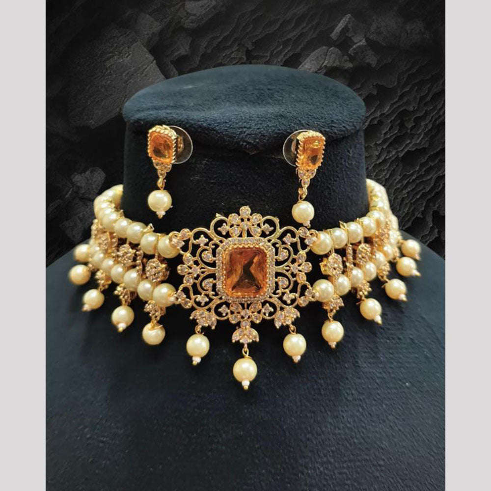FS Collection Modern Glow Crystal And Austrain Stone And Pearl Classic Glamour Choker Necklace Set