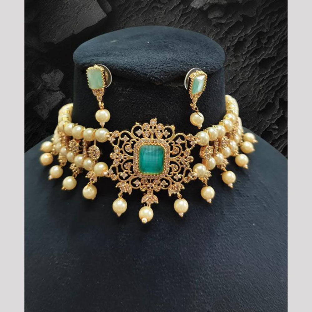 FS Collection Modern Glow Crystal And Austrain Stone And Pearl Classic Glamour Choker Necklace Set