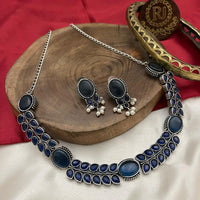 FS Collection Dual-Element Oxidised Plated Pota Stone Necklace Set 