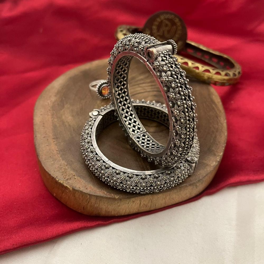 FS Collection Oxidised Plated Openable Bangle Set