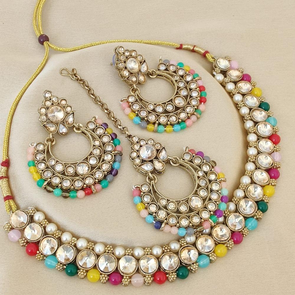 FS Collection  Elegant Beaded Crystal Stone And Beads Necklace Set