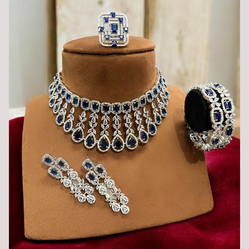 FS Collection Rhodium Tone American Diamond Combo Set