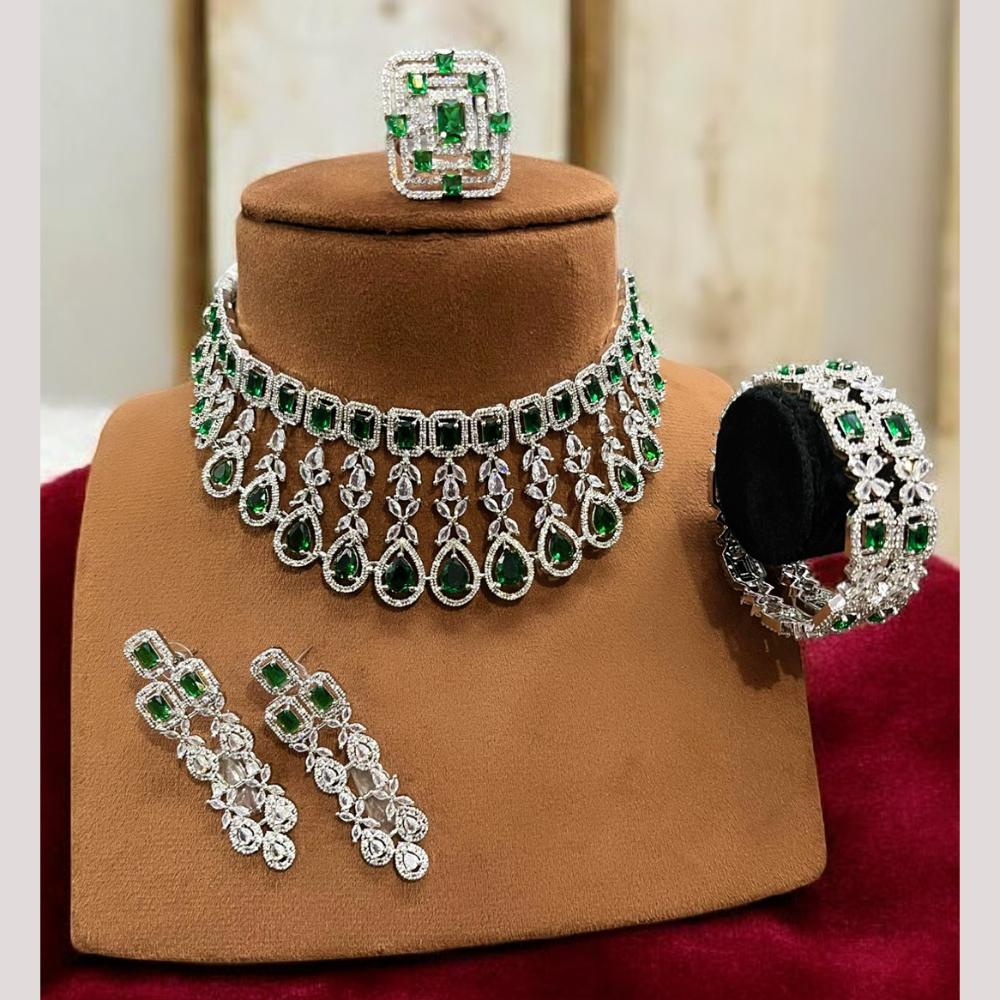 FS Collection Rhodium Tone American Diamond Combo Set