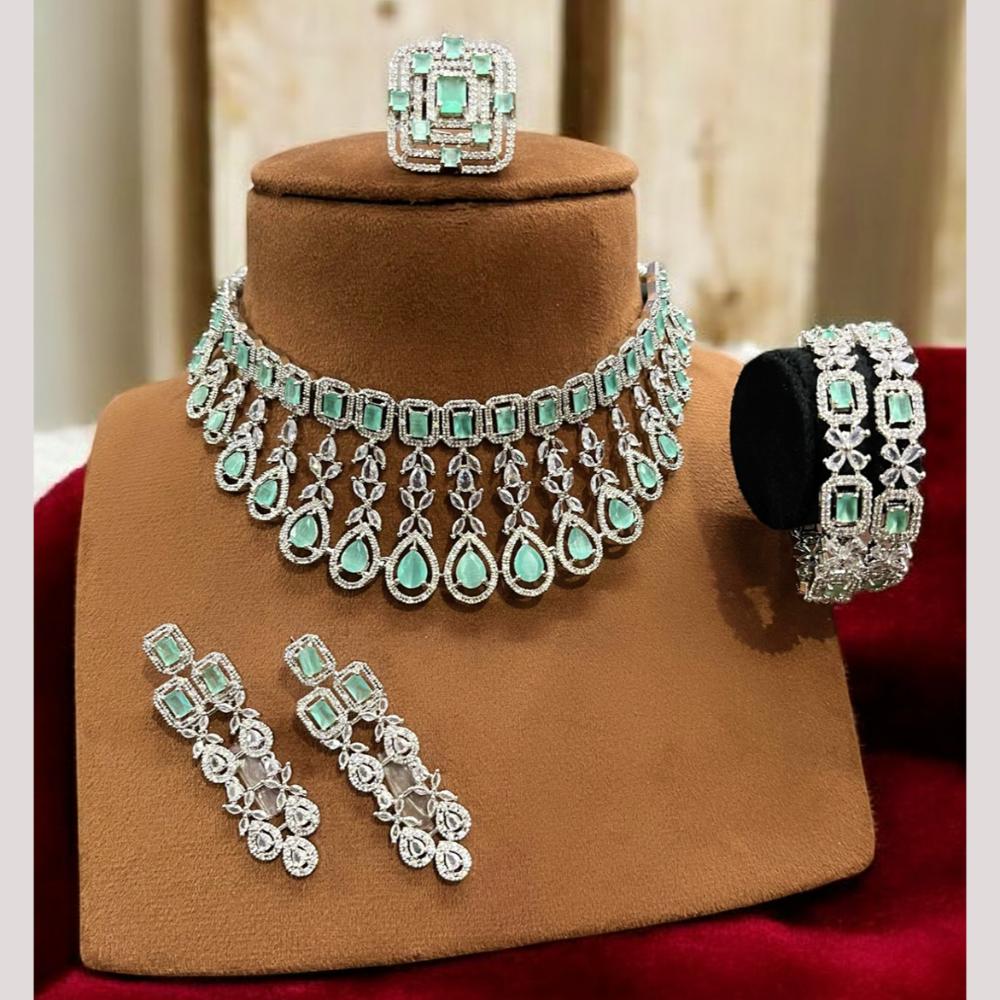 FS Collection Rhodium Tone American Diamond Combo Set