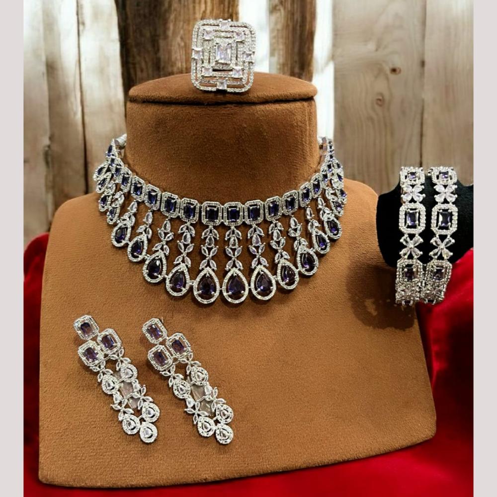FS Collection Rhodium Tone American Diamond Combo Set