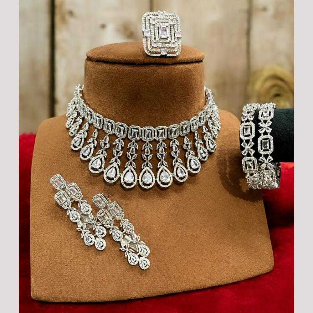 FS Collection Rhodium Tone American Diamond Combo Set