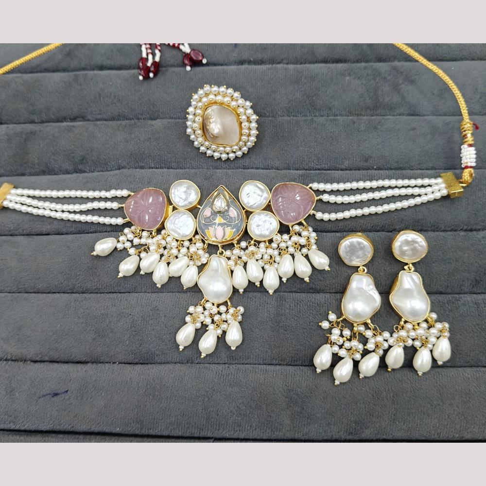 FS Collection Designer Mother of Pearl Beaded Choker Necklace Set