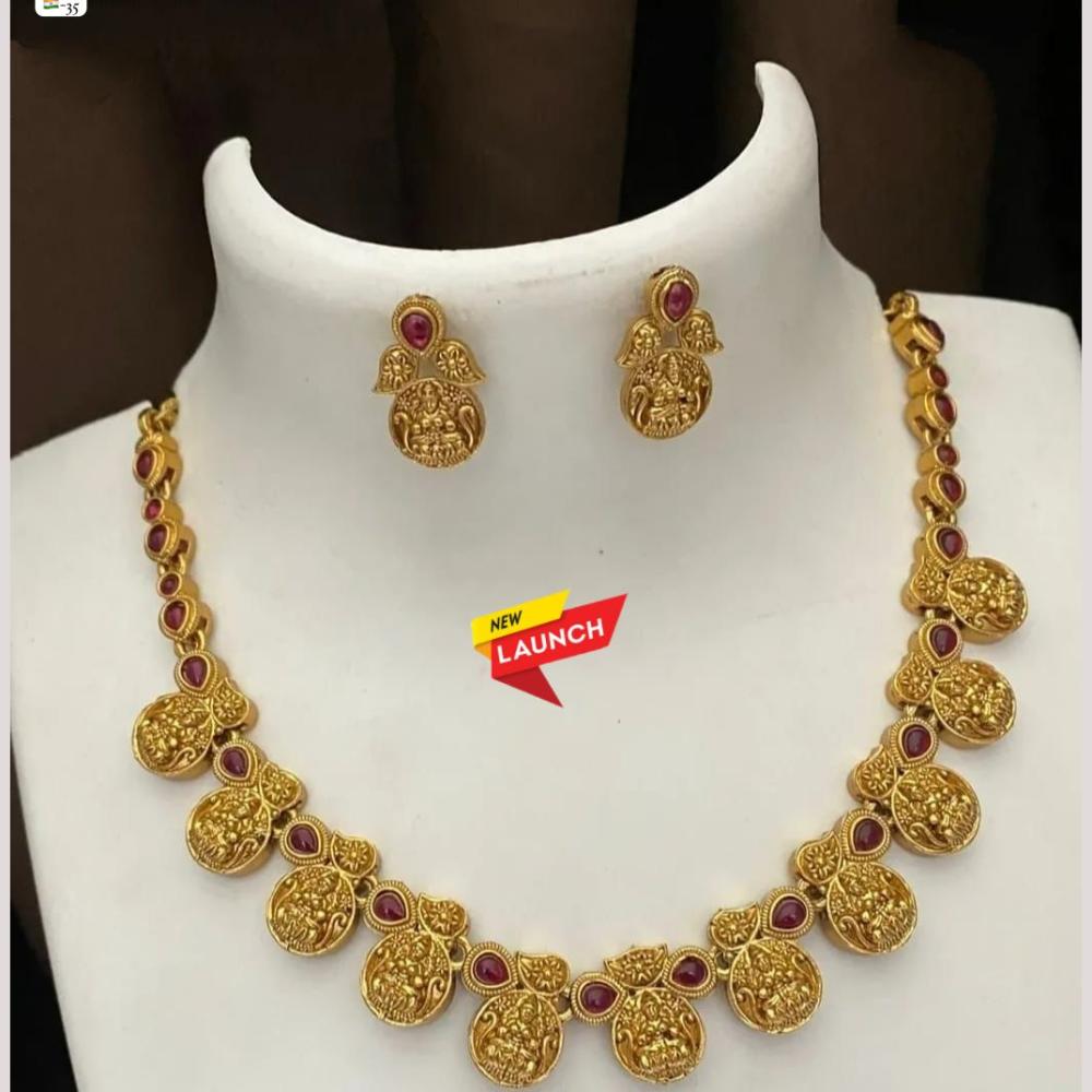 FS Collection Gold Plated Pota Stone Heritage Temple Necklace Set