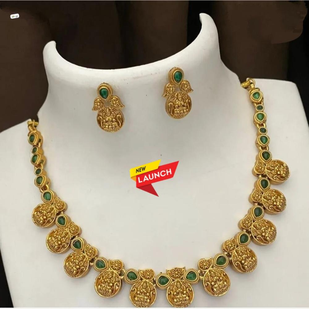 FS Collection Gold Plated Pota Stone Heritage Temple Necklace Set