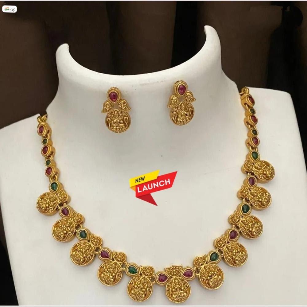 FS Collection Gold Plated Pota Stone Heritage Temple Necklace Set