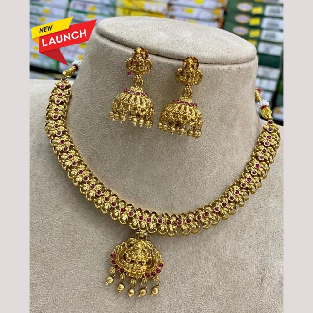 FS Collection Gold Plated Pota Stone Heritage Temple Necklace Set
