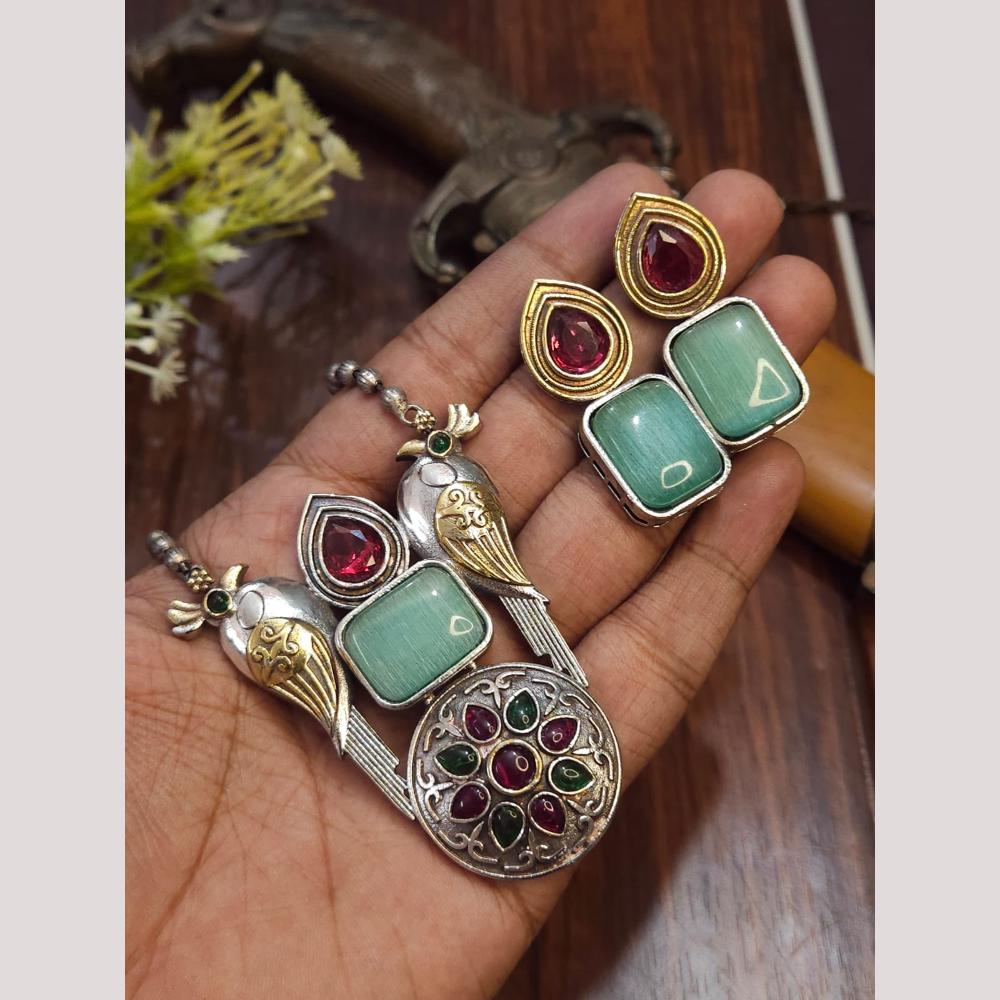 FS Collection 2Tone Plated Timeless Grace Pota Stone Long Necklace Set