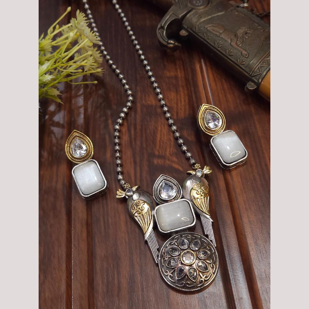 FS Collection 2Tone Plated Timeless Grace Pota Stone Long Necklace Set