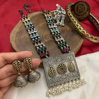 FS Collection 2 Tone Plated Pota Stone And Pearl Long Necklace Set