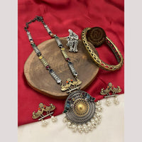 FS Collection 2 Tone Plated Pota Stone And Pearl Long Necklace Set