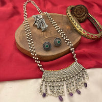 FS Collection 2 Tone Plated Pota Stone And Pearl Long Necklace Set