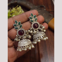 FS Collection Oxidised Plated Pota Stone Jhumki Earrings