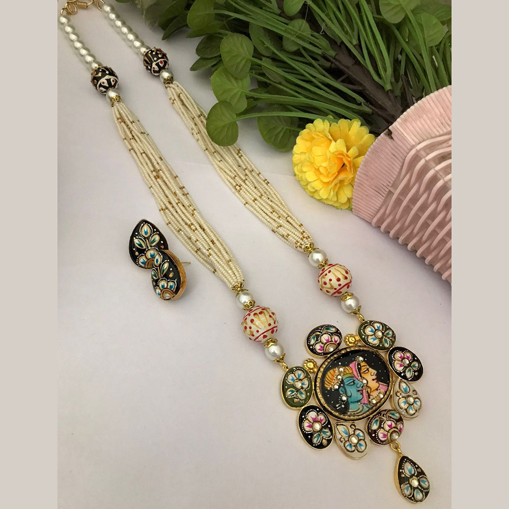 FS Collection Regal Rituals Pearl Necklace with Temple And Meenakari Elegance