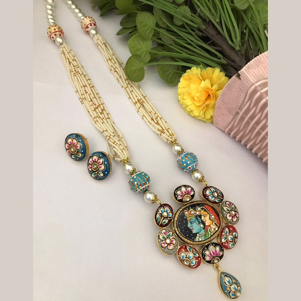 FS Collection Regal Rituals Pearl Necklace with Temple And Meenakari Elegance