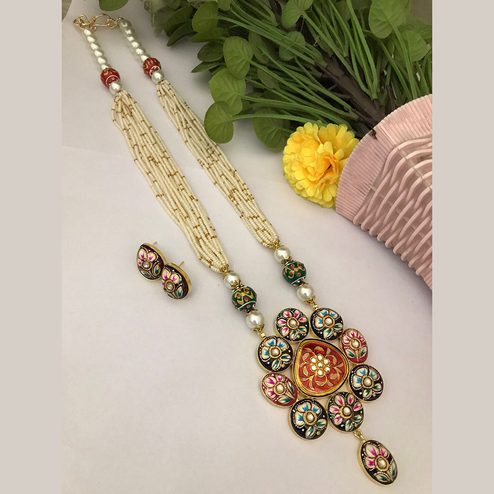 FS Collection Regal Rituals Pearl Necklace with Temple And Meenakari Elegance