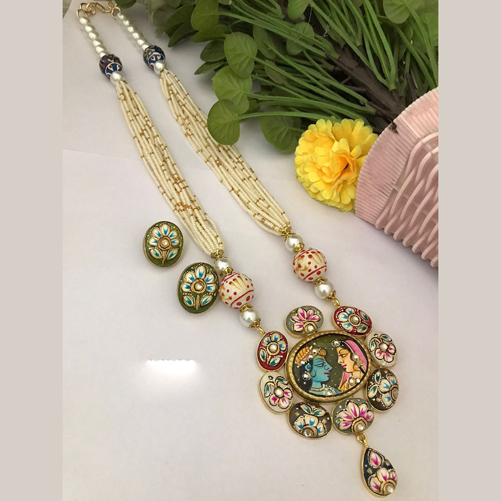 FS Collection Regal Rituals Pearl Necklace with Temple And Meenakari Elegance