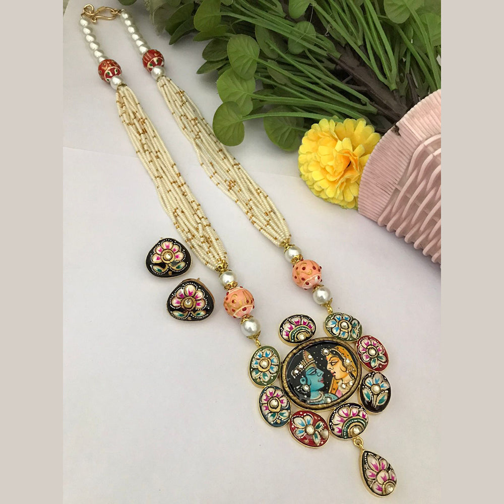 FS Collection Regal Rituals Pearl Necklace with Temple And Meenakari Elegance