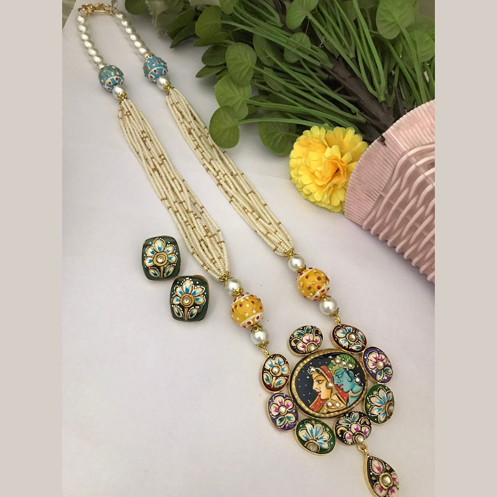 FS Collection Regal Rituals Pearl Necklace with Temple And Meenakari Elegance