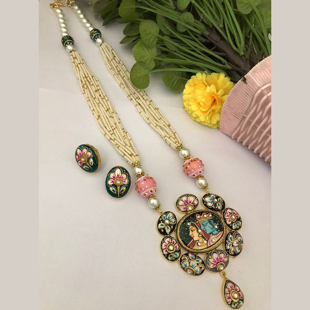 FS Collection Regal Rituals Pearl Necklace with Temple And Meenakari Elegance