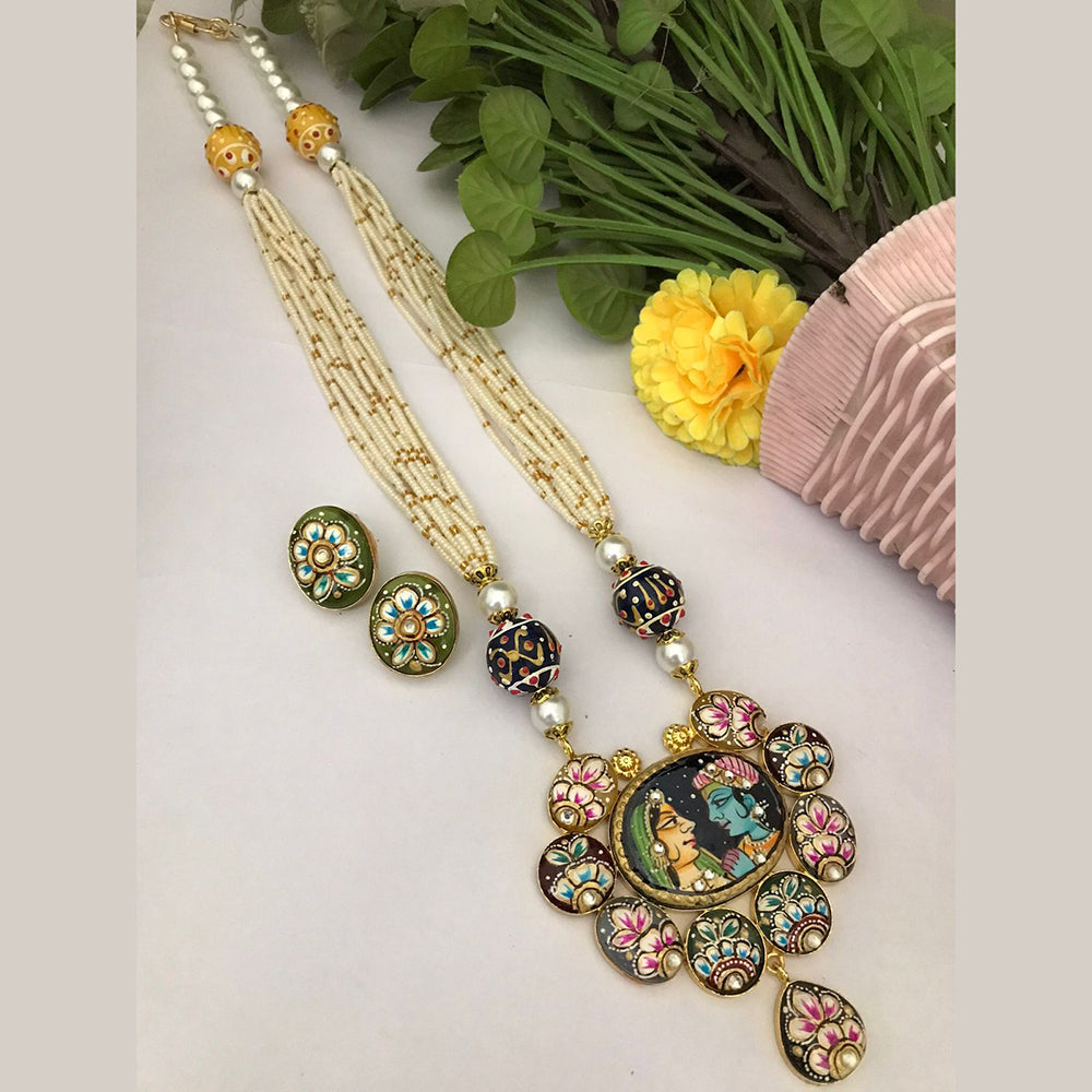 FS Collection Regal Rituals Pearl Necklace with Temple And Meenakari Elegance