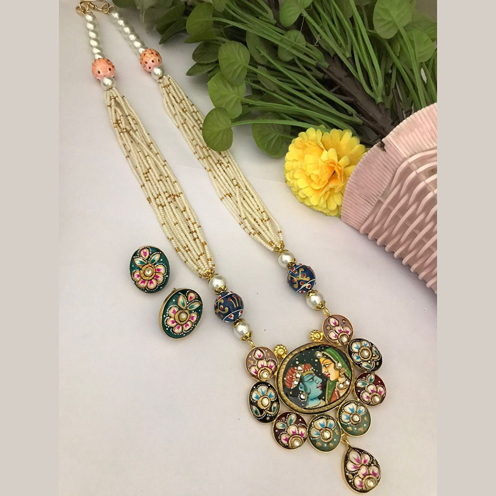 FS Collection Regal Rituals Pearl Necklace with Temple And Meenakari Elegance