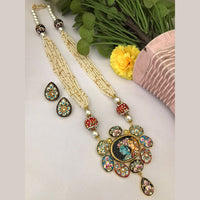 FS Collection Regal Rituals Pearl Necklace with Temple And Meenakari Elegance