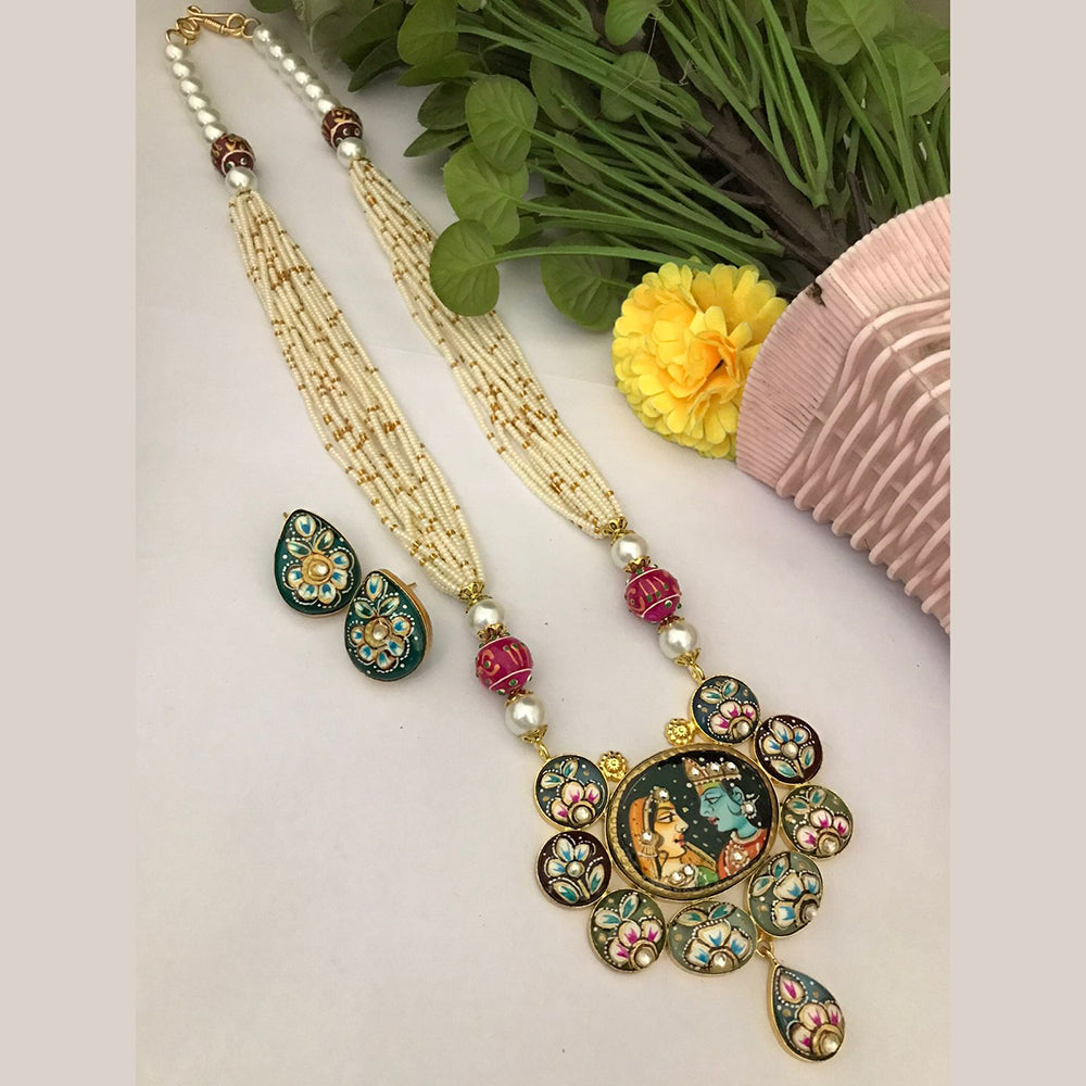 FS Collection Regal Rituals Pearl Necklace with Temple And Meenakari Elegance